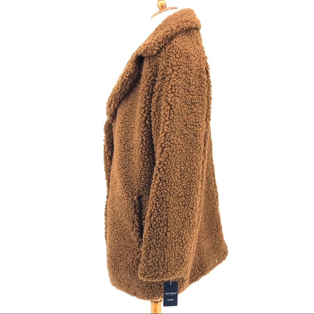 Lucky Brand Pecan Faux Shearling Teddy Snap Button Coat Jacket - Picture 4 of 11